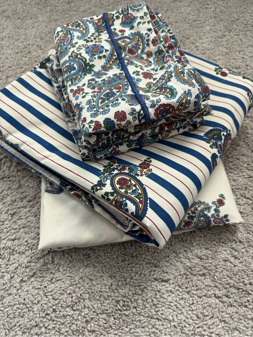 Vintage Cannon Queen Bedding Set Paisley Stripe Ralph Lauren Style USA Made